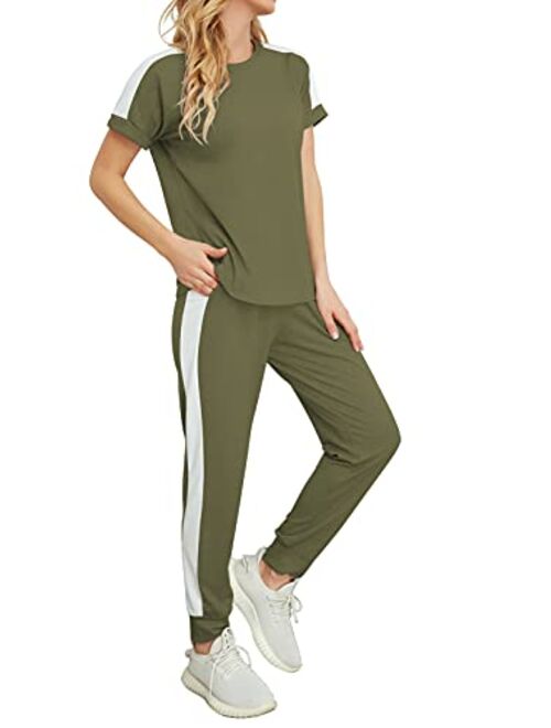 DEARCASE Women's 2 Piece Outfits Casual Short Sleeve Top Long Pant Sweatsuits Tracksuits