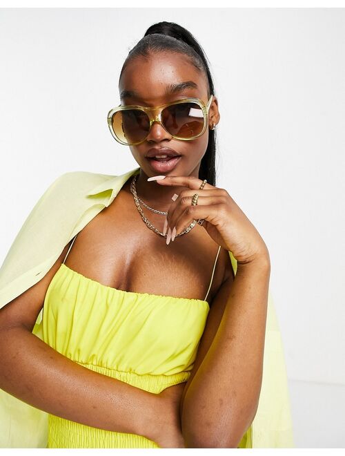 Asos Design shirred swimsuit in soft yellow