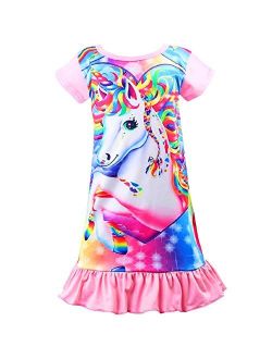 Sylfairy Girls Nightgowns, Unicorn Nightgown Princess Pajama Dresses for Girls Sleepwear Nightie