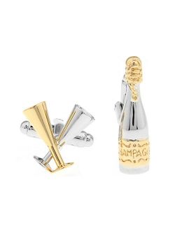 Champagne Wine Bottle and Glasses Cufflinks