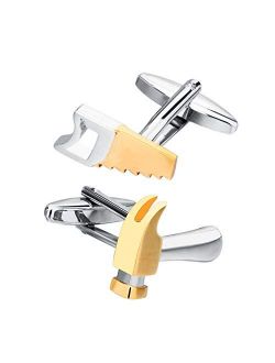 Hammer and Saw Tools Handyman Carpenters Gold Cufflinks