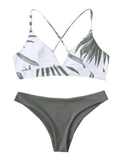 Women's Sexy Bathing Suit Floral Print Cross Back Bikini Set Swimsuits