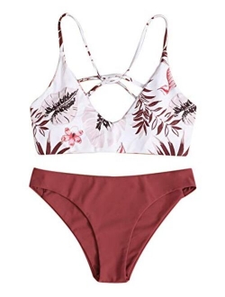 Women's Sexy Bathing Suit Floral Print Cross Back Bikini Set Swimsuits