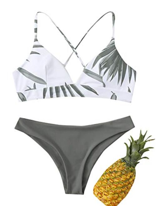 SweatyRocks Women's Sexy Bathing Suit Floral Print Cross Back Bikini Set Swimsuits