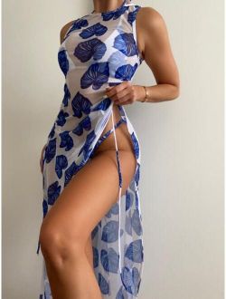 Random Tropical Halter Bikini Swimsuit & Cover Up