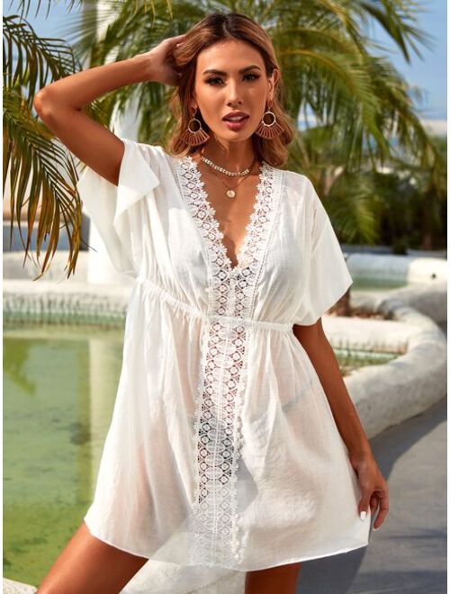 Shein Contrast Lace Split Sleeve Cover Up