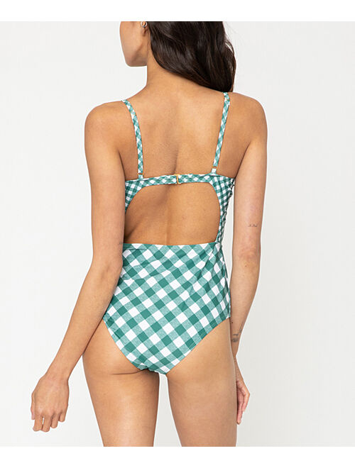 Marina West Forest Gingham Tie-Front Cutout One-Piece - Women