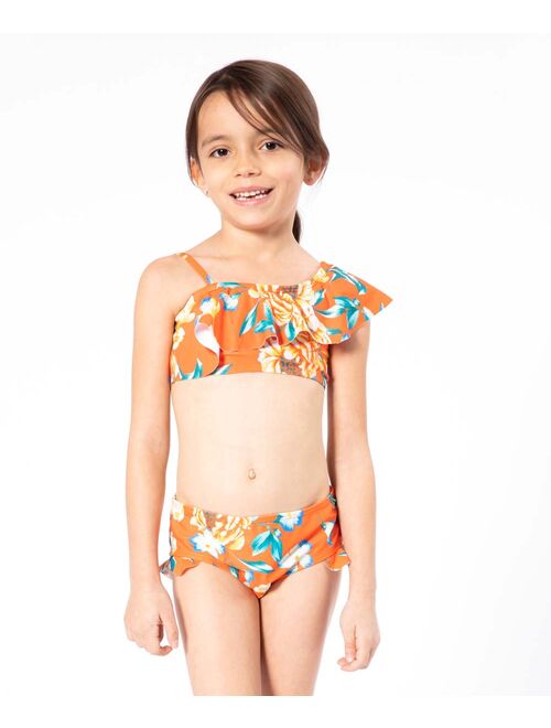 Marina West Orange Bramble Floral Asymmetrical Bikini - Toddler
