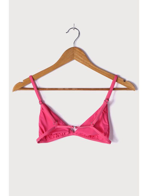Lulus Making Waves Bright Pink Triangle Bikini Top