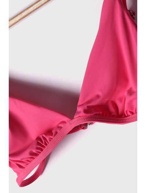 Lulus Making Waves Bright Pink Triangle Bikini Top