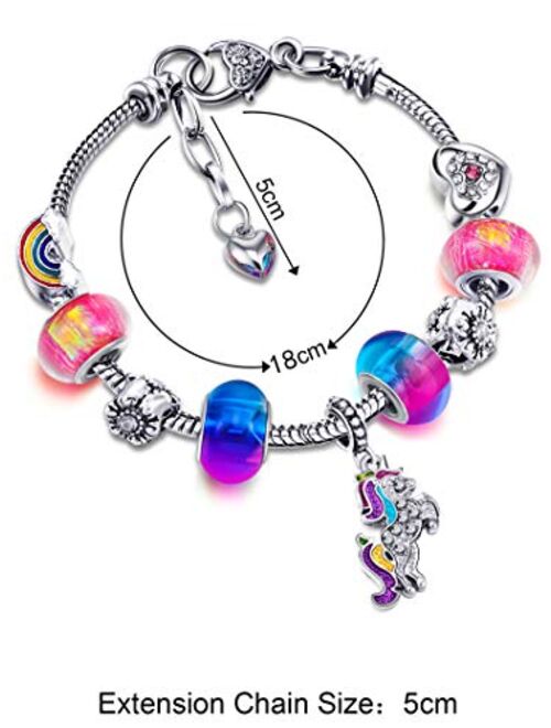 Zhanmai Unicorn Sparkly Crystal Charm Bracelet Bangle with Gift Box Set for Girl Lady