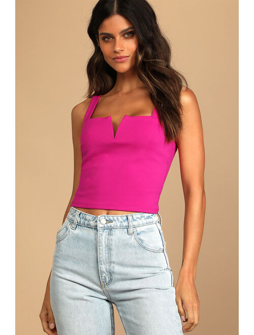 Lulus Elevated Affection Hot Pink Notched Cropped Tank Top