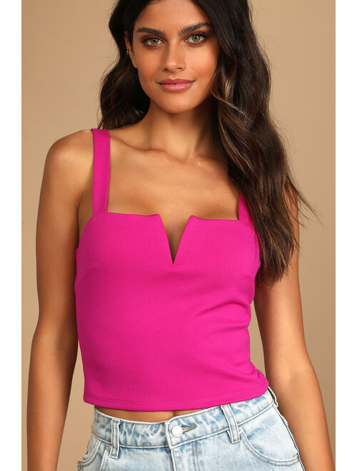 Lulus Elevated Affection Hot Pink Notched Cropped Tank Top
