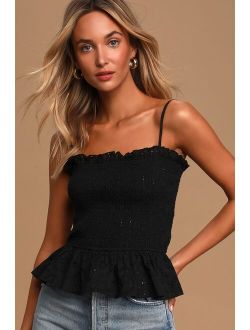 Playing Tourist Black Smocked Ruffled Cami Top