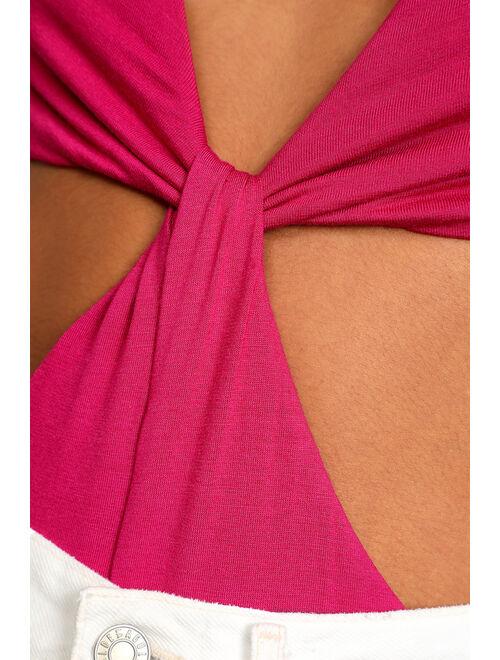 Lulus Trend Seeking Magenta Long Sleeve Cutout Bodysuit