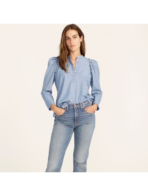 Buy J.Crew Puff-sleeve chambray top online | Topofstyle