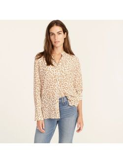 Classic-fit collarless silk shirt in bold leopard