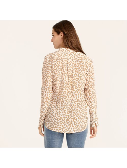 J.Crew Classic-fit collarless silk shirt in bold leopard
