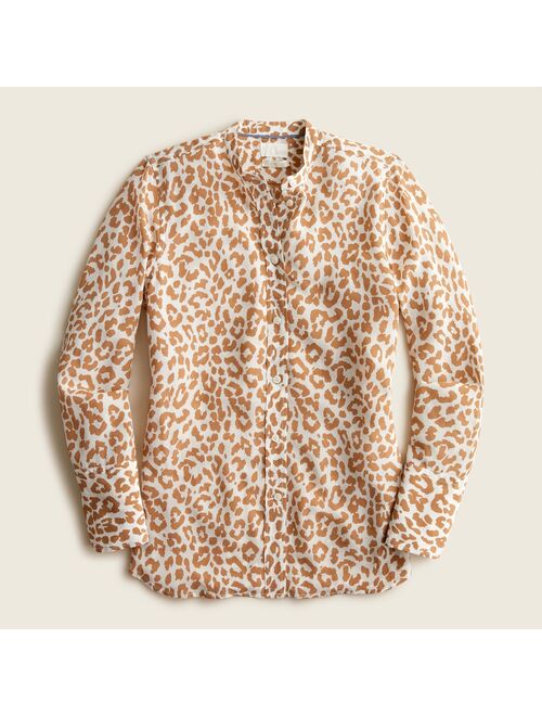 J.Crew Classic-fit collarless silk shirt in bold leopard