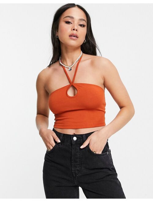 Asos Design bandeau crop top with keyhole cut out in tobacco