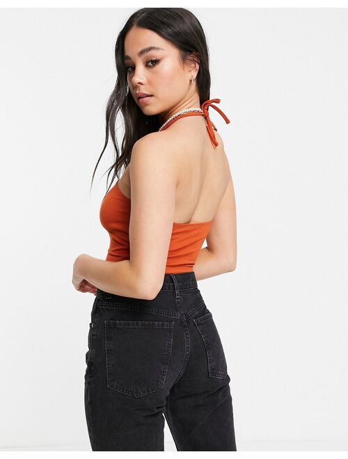 Asos Design bandeau crop top with keyhole cut out in tobacco