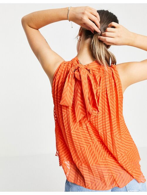 Asos Design sheer textured halter neck swing top in bright orange