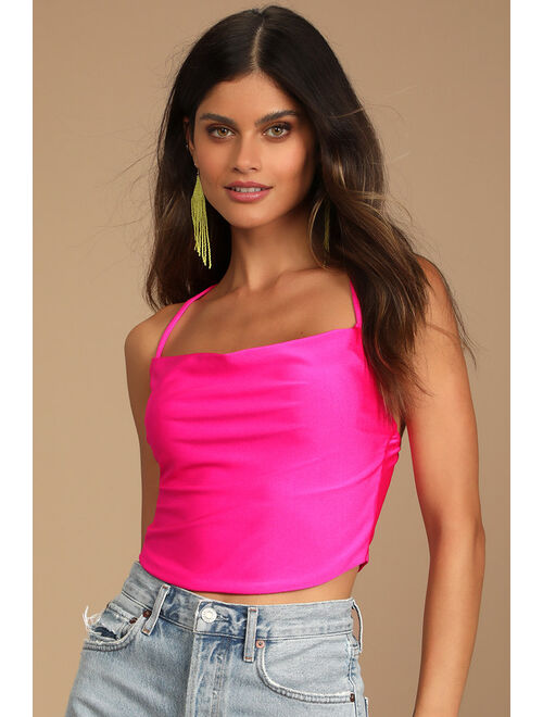 Lulus All Night Party Magenta Cowl Neck Cropped Cami Top