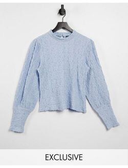 Y.A.S exclusive textured top with volume sleeves in blue