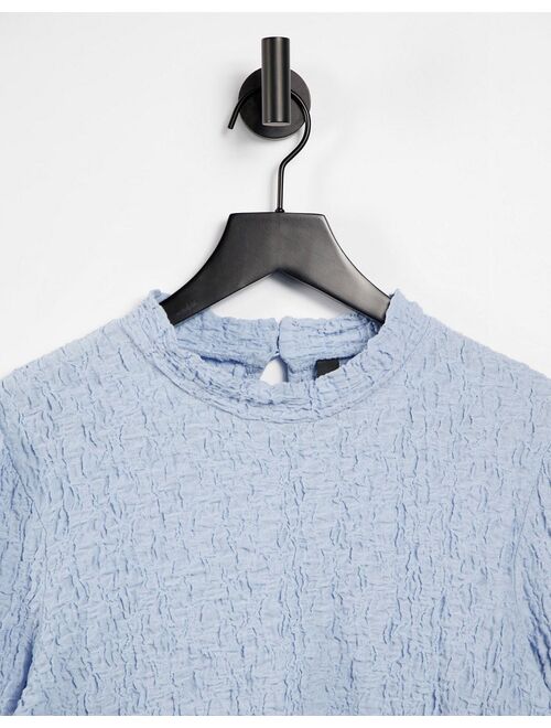 Asos Design Y.A.S exclusive textured top with volume sleeves in blue