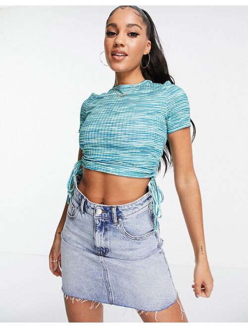 Asos Design fitted top with ruched sides in space dye stripe