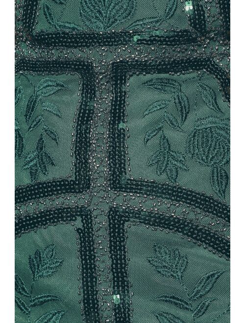 Lulus Spread Your Shine Emerald Green Sequin Embroidered Bodycon Dress
