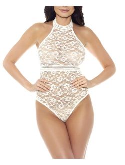 Hauty Women's One Piece Clarisa Stretch Lace Halter Teddy