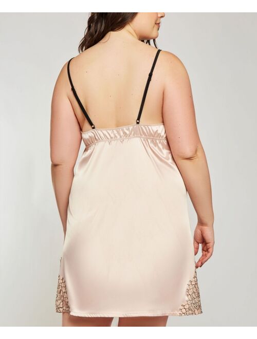 iCollection Plus Size Eyelash Flower Lace Chemise Nightgown, Online Only