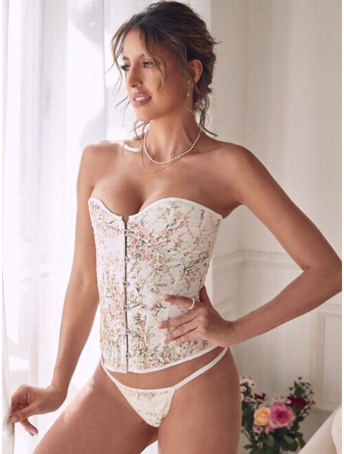 Shein Floral Print Corset With Thong