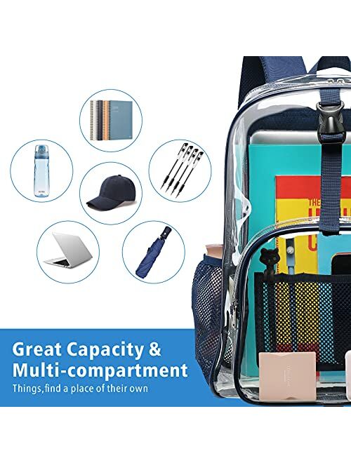 Clear Backpack, Packism 3 Piece Set Heavy Duty Clear Backpack for School Work Reinforced Straps Transparent Backpack with Tote Bag Cosmetic Bag for Adults, Grey
