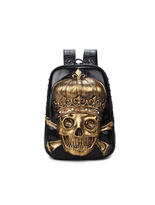 Fashion 3D Embossed Crown Skull Backpack bags for Women unique Girls Cool Rock Bags Rivet Personality Laptop bag for Teenagers