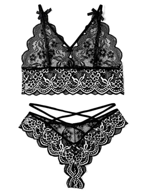 Women Sexy Lingerie Set Lace Bra and Panty Sets Strappy 2 Piece