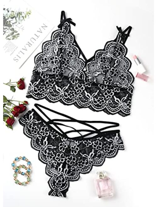 Women Sexy Lingerie Set Lace Bra and Panty Sets Strappy 2 Piece