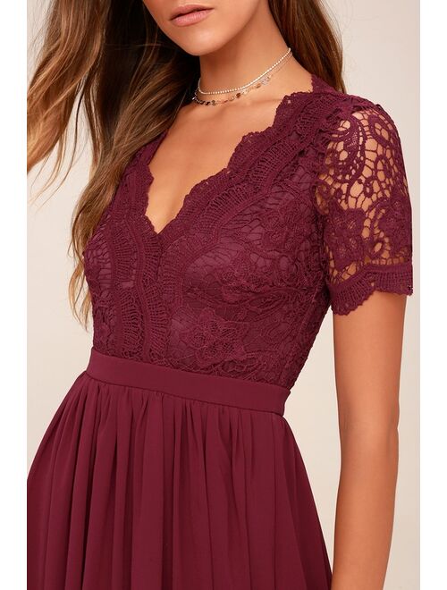 Lulus Angel in Disguise Burgundy Lace Skater Dress