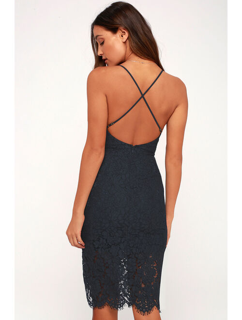 Lulus Flirting with Desire Navy Blue Lace Bodycon Dress