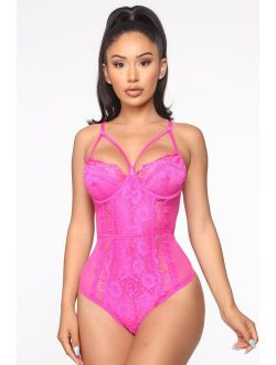 Somebody To Love Lace Teddy - Neon Magenta