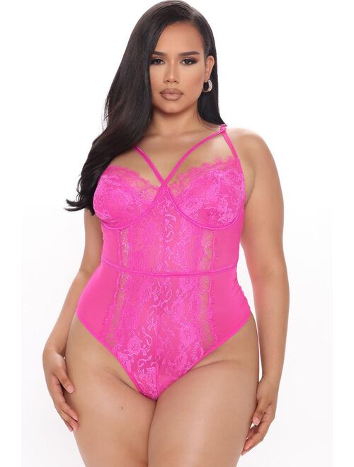 Somebody To Love Lace Teddy - Neon Magenta