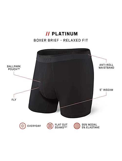 SAXX Underwear Men's Boxer Briefs – PLATINUM Men’s Underwear – Boxer Briefs with Fly and Built-In BallPark Pouch Support