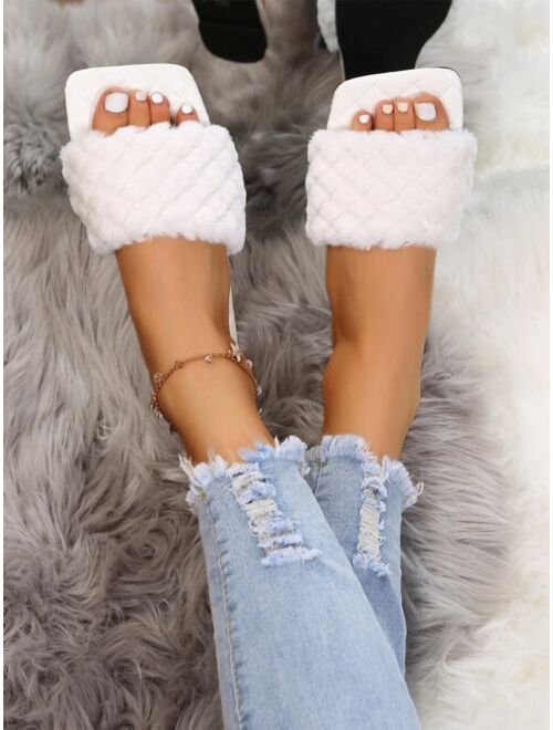 Shein Quilted Embossed Fluffy Slide Sandals