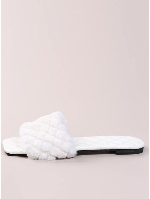 Shein Quilted Embossed Fluffy Slide Sandals