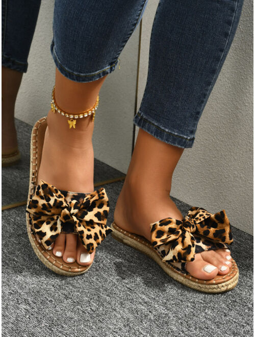 Shein Leopard Bow Decor Espadrille Slide Sandals