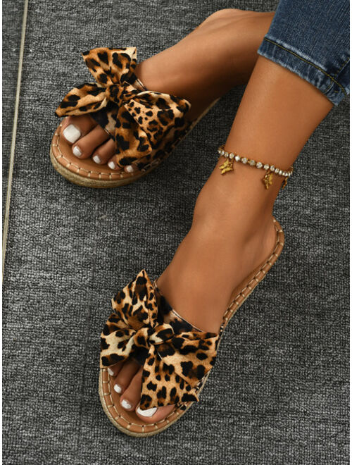 Shein Leopard Bow Decor Espadrille Slide Sandals