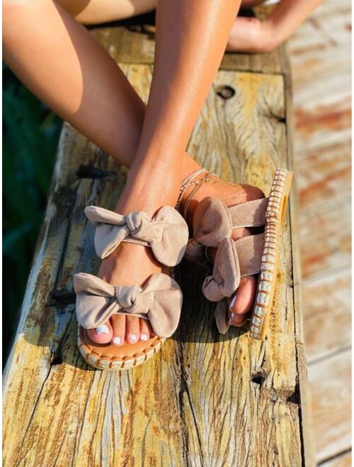 Shein Faux Suede Bow Detailing Espadrille Sandals