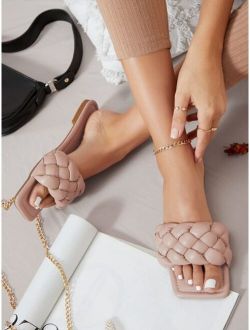 Vegan Leather Braided Strap Slide Sandals