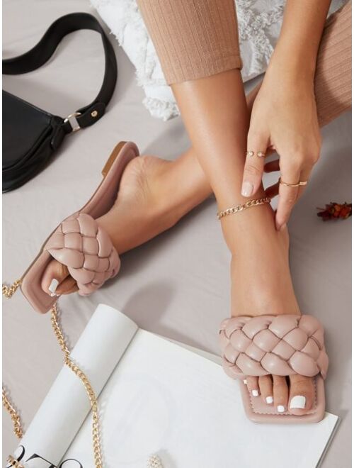 Shein Vegan Leather Braided Strap Slide Sandals